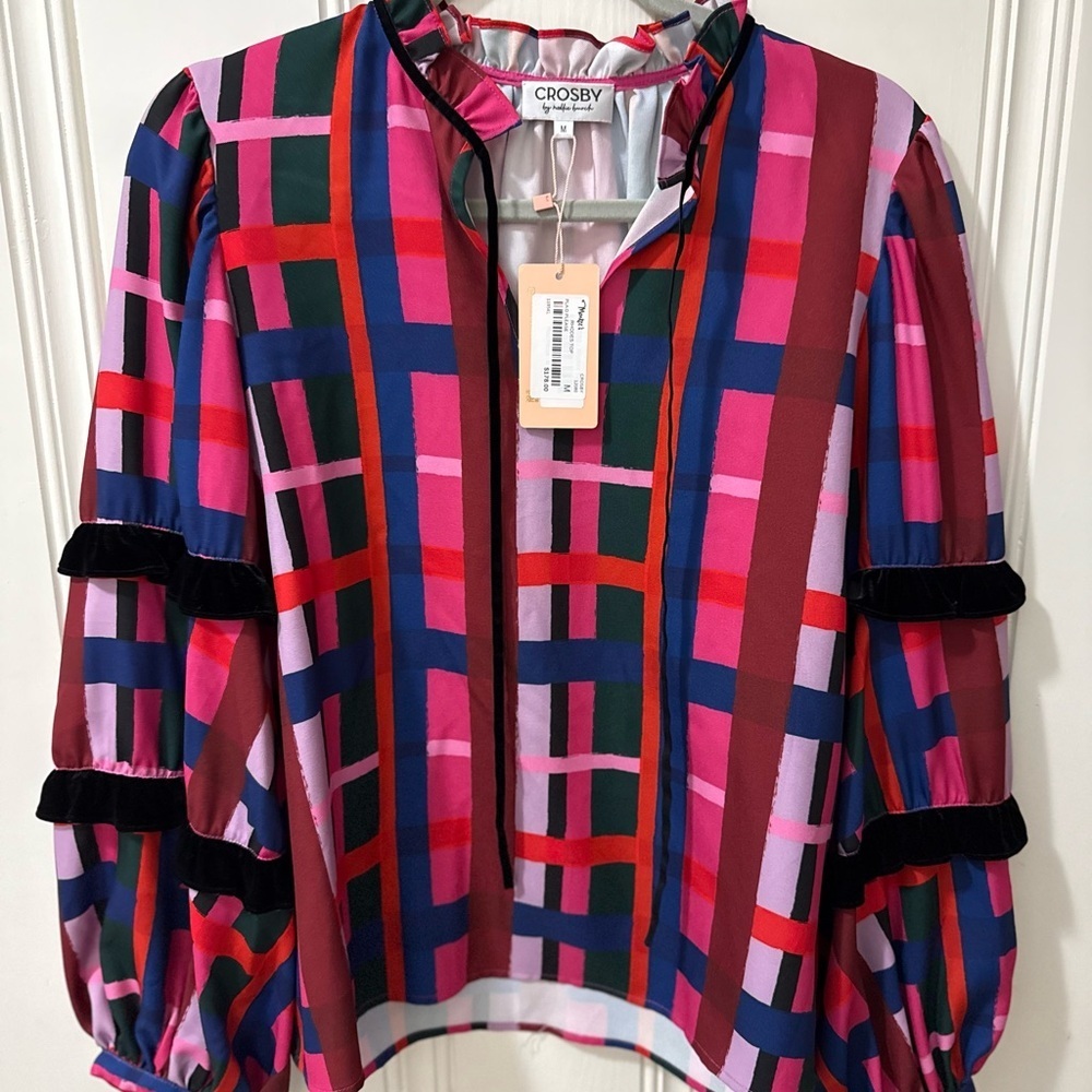 Crosby long sleeve Women's Multicolor‎ Plaid Blouse ruffle NWT